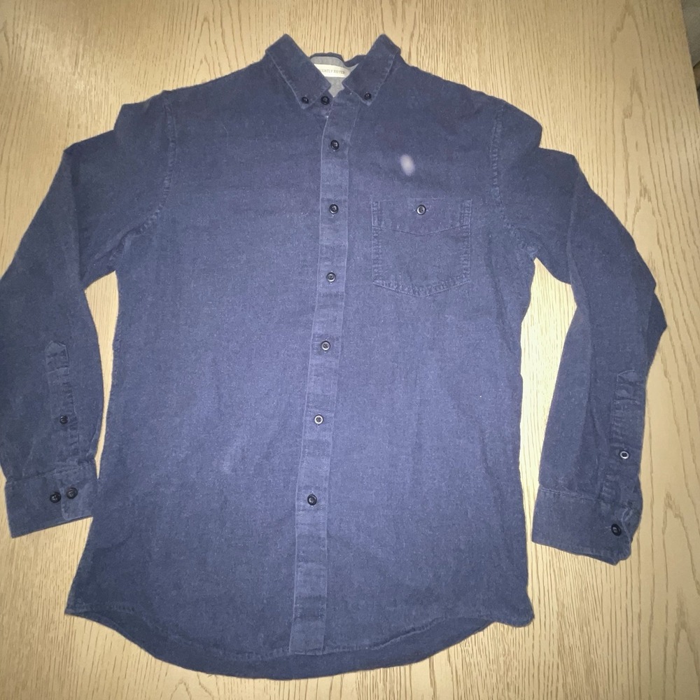 LL Bean Men Regular Small S Blue Mariner Heather Chambray Flannel Shirt 294211